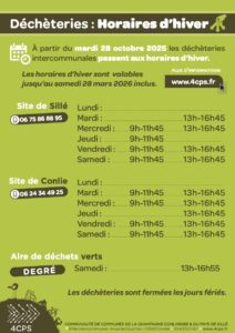 Horaires d'hiver déchèteries intercommunales
